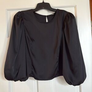Black satin balloon sleeve top